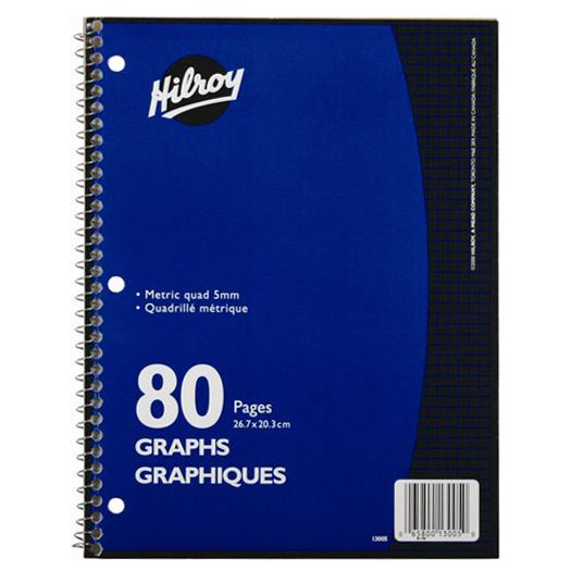 Hilroy Coil Graph Notebook (10 1/2" x 8") (80 Pages, 5 mm)